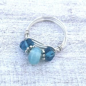 Turquoise Opaque Oval in Silver Wire Wrapped Ring