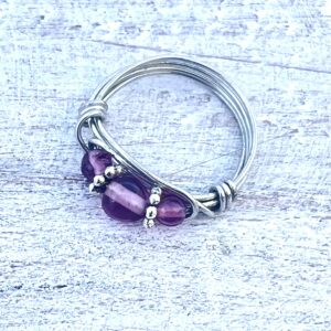 Purple Triple Silver Wire Wrapped Ring
