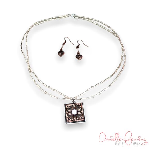 Copper Heart Necklace and Earrings Set