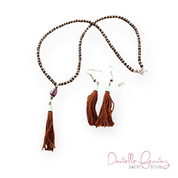 Coffee Tassel Necklace and Earrings Set