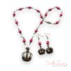 Red Pearl and Clear Glass Crown Necklace & Earrings