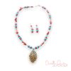 Teal and Red Bamboo Gold Necklace and Earrings Set
