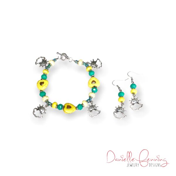 Blue and Yellow Cloud Bracelet and Earrings set