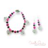 Hot Pink and Black Winged Heart Bracelet and Earrings Set