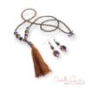 Copper and Purple Tassel Necklace and Earrings Set