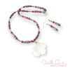 Polymer Clay Shell Flower and Salmon Glass Necklace & Earrings