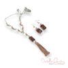Jasper and Light Pink Pearl Tassel Necklace and Earrings Set