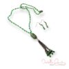 Green and Bronze Filigree Chain Tassel Necklace and Earrings Set