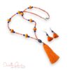 Orange and Blue Glass Tassel Necklace and Earrings Set