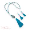 Blue Fire Agate and Lavender Tassel Necklace and Earrings Set
