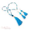 Turquoise Agate and Gold Bar Tassel Necklace and Earrings Set