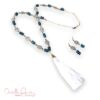 Navy Blue Shell and Striped Anchor Tassel Necklace and Earrings Set