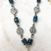 Navy Blue Shell and Striped Anchor Tassel Necklace and Earrings Set - Image 2