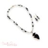 Striped Seafoam Agate, Black Onyx and Leopard Agate with Druzy Arrow Necklace and Earrings Set