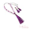 Fuchsia Suede Tassel and Agate Necklace and Earrings Set