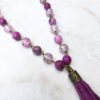 Fuchsia Suede Tassel and Agate Necklace and Earrings Set - Image 3