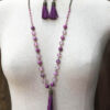 Fuchsia Suede Tassel and Agate Necklace and Earrings Set - Image 5