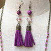 Fuchsia Suede Tassel and Agate Necklace and Earrings Set - Image 2