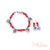 Iridescent Red Glass and Wood Heart Charm Bracelet and Earrings set