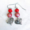 Iridescent Red Glass and Wood Heart Charm Bracelet and Earrings set - Image 2