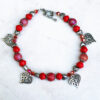 Iridescent Red Glass and Wood Heart Charm Bracelet and Earrings set - Image 3