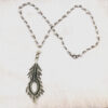 White Pearl Bronze Feather Necklace - Image 2