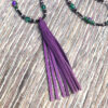 Green and Fuchsia Suede Tassel Long Necklace, Multi-Strand Bracelet & Earrings Set - Image 5