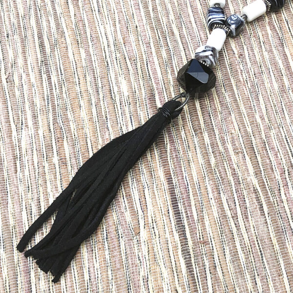 Black and White Suede Tassel Necklace and Earrings Set - Image 3