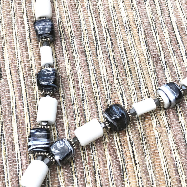 Black and White Suede Tassel Necklace and Earrings Set - Image 5