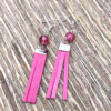 Hot Pink Cracked Glass and Freshwater Pearl Leather Tassel Necklace and Earrings Set - Image 4