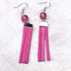 Hot Pink Cracked Glass and Freshwater Pearl Leather Tassel Necklace and Earrings Set - Image 3