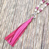 Hot Pink Cracked Glass and Freshwater Pearl Leather Tassel Necklace and Earrings Set - Image 2