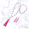 Hot Pink Cracked Glass and Freshwater Pearl Leather Tassel Necklace and Earrings Set - Image 5