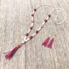 Faux Pearl and Hot Pink Agate Faux Suede Tassel Necklace and Earrings Set