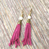 Faux Pearl and Hot Pink Agate Faux Suede Tassel Necklace and Earrings Set - Image 2