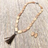Wood and Brown Faux Suede Tassel Necklace and Earrings Set