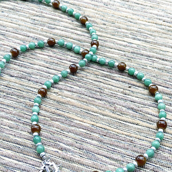 Green Jade and Brown Glass Scarf Tassel Necklace and Earrings Set - Image 5