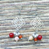 Orange, Red and Yellow Scarf Tassel Necklace and Earrings Set - Image 2