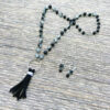 Cracked Black Tassel Necklace and Earrings Set