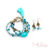 Teal and Gold Flower Multistrand Bracelet and Earring Set