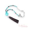Turquoise Peace, Lava and Brown Leather Tassel Necklace