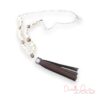 Cream Agate Chips, Pearl and Leather Tassel Necklace