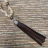 Cream Agate Chips, Pearl and Leather Tassel Necklace - Image 2
