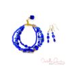 Blue and Gold Glass Quadruple Strand Bracelet & Earrings Set