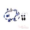 Black and White Handblown Glass and Heart Triple Strand Bracelet & Earrings Set
