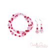 Triple Strand Pink & Red Flower Bracelet & Earrings Set