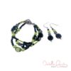 Green and Black Flower Triple Strand Bracelet & Earrings Set