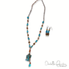 Howlite Turquoise Chips, Amber Glass and Copper Cactus Lariat Necklace and Earrings Set