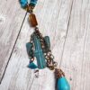 Howlite Turquoise Chips, Amber Glass and Copper Cactus Lariat Necklace and Earrings Set - Image 2