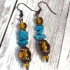Howlite Turquoise Chips, Amber Glass and Copper Cactus Lariat Necklace and Earrings Set - Image 3